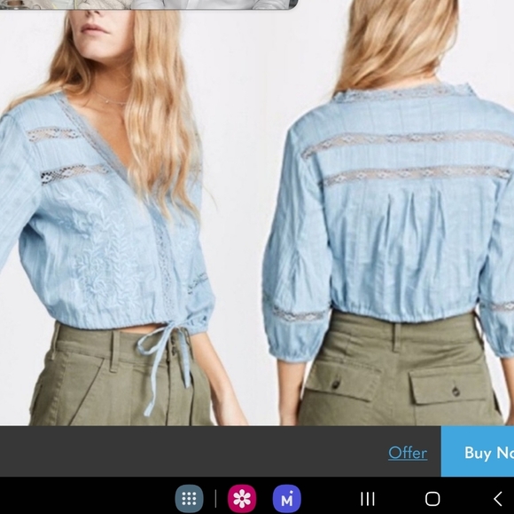 Free people follow your heart peasant blouse crop top sz large embroidery - Picture 11 of 12